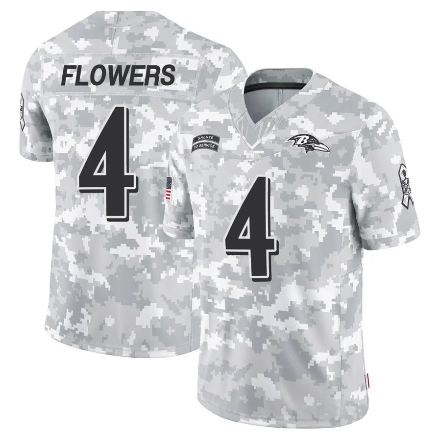 B.Ravens #4 Zay Flowers Player Arctic Camo Salute to Service Limited Edoa Stitched Jerseys