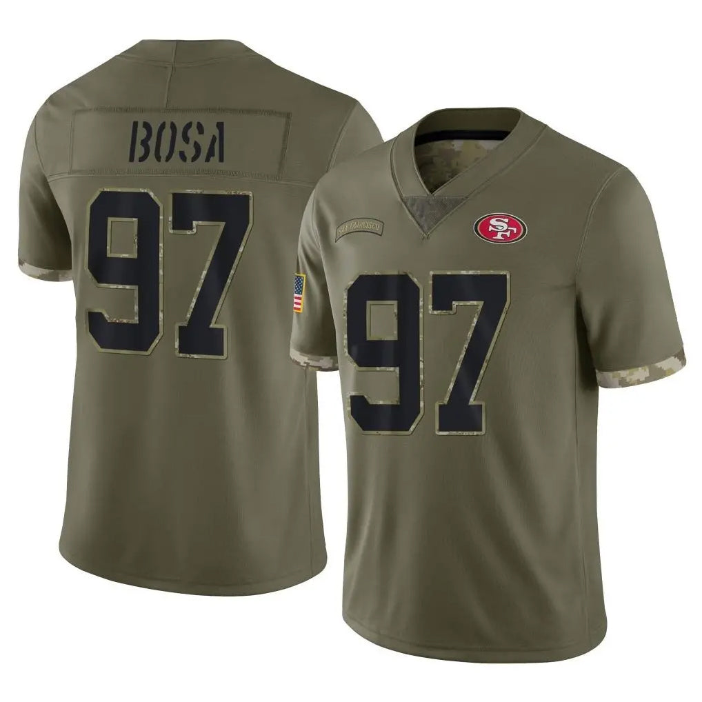 SF.49ers #97 Nick Bosa Player Olive Limited Salute To Service Home Game Edoa Stitched Jerseys