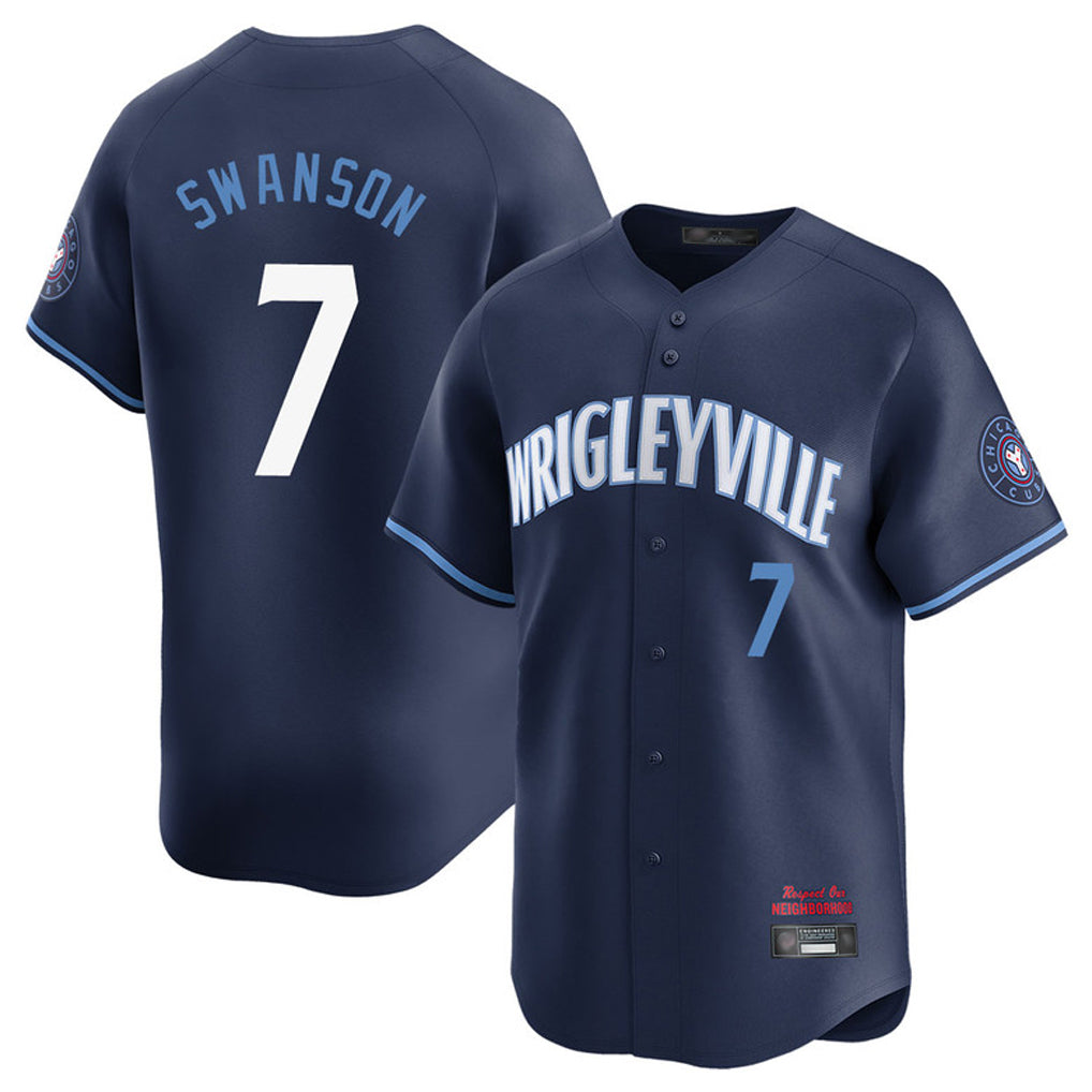 C.Cubs #7 Dansby Swanson Player Navy City Connect Limited Home Edoa Stitched Jerseys