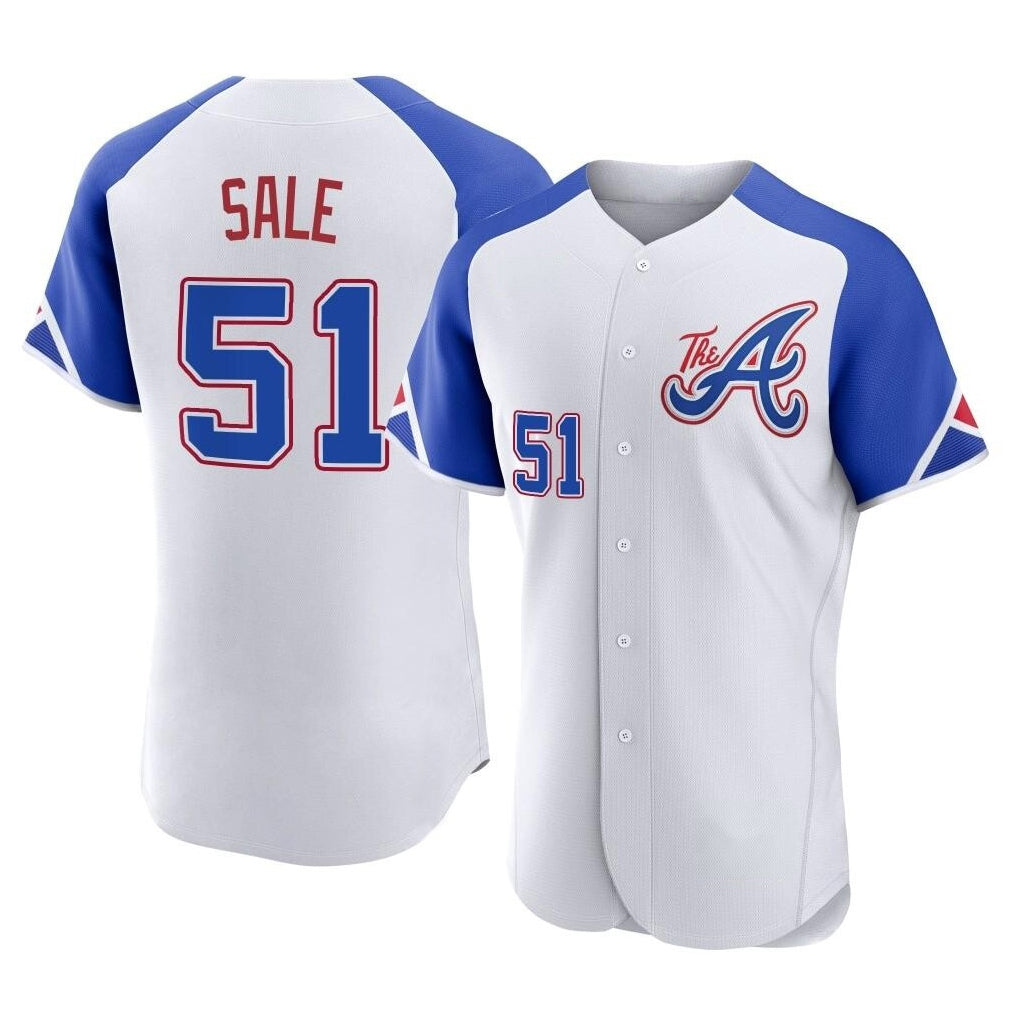 A.Braves #51 Chris Sale Player White City Connect Limited Elite Home Game Edoa Stitched Jerseys