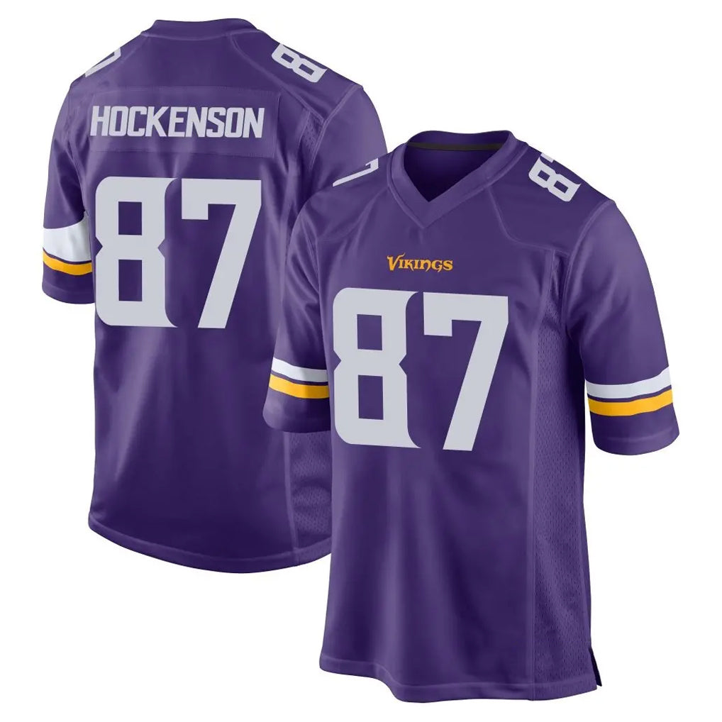M.Vikings #87 T.J. Hockenson Player Purple Home Game Edoa Stitched Jerseys