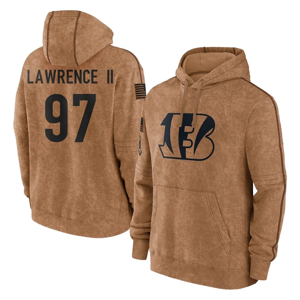 C.Bengals #97 Dexter Lawrence II Player Brown Salute to Service Pullover Hoodie Limited Edoa Stitched Jerseys
