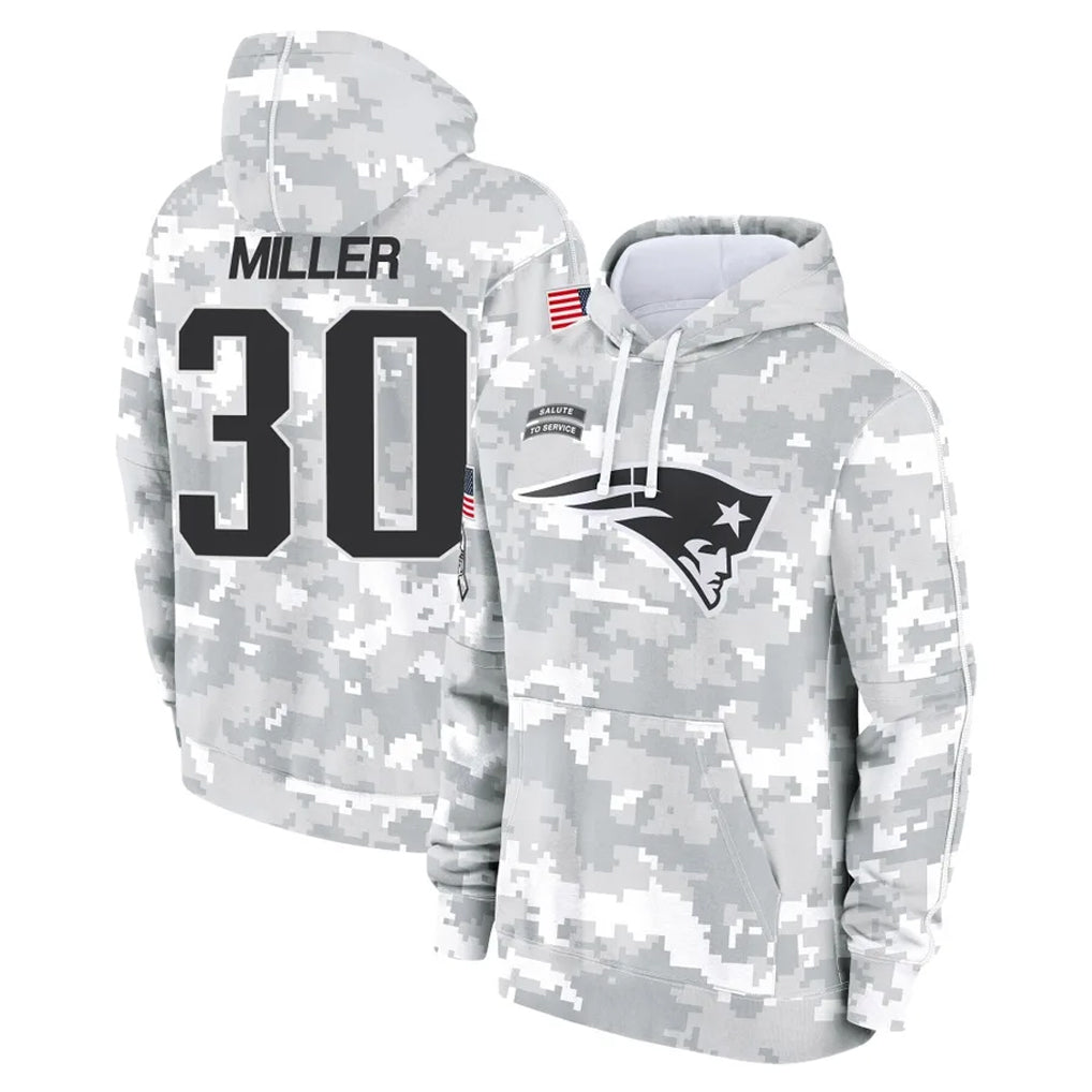 NE.Patriots #30 Jam Miller Player Arctic Camo Salute to Service Pullover Hoodies Limited Game Edoa Stitched Jerseys