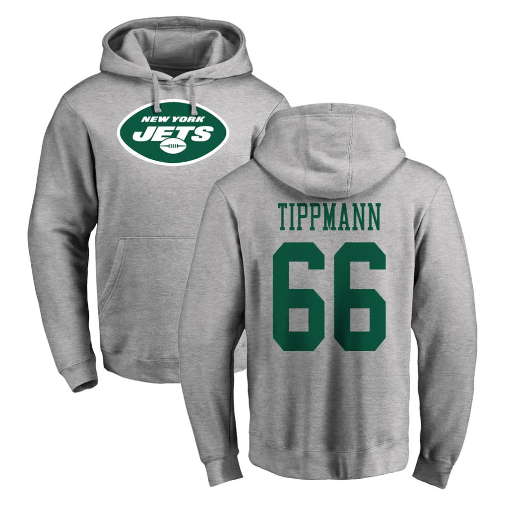 NY.Jets #66 Joe Tippmann Player Gray LOGO Pullover Hoodies Limited Game Edoa Stitched Jerseys