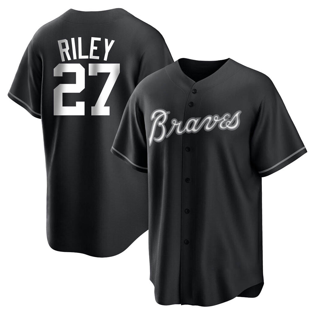 A.Braves #27 Austin Riley Player Black Home Game Edoa Stitched Jerseys