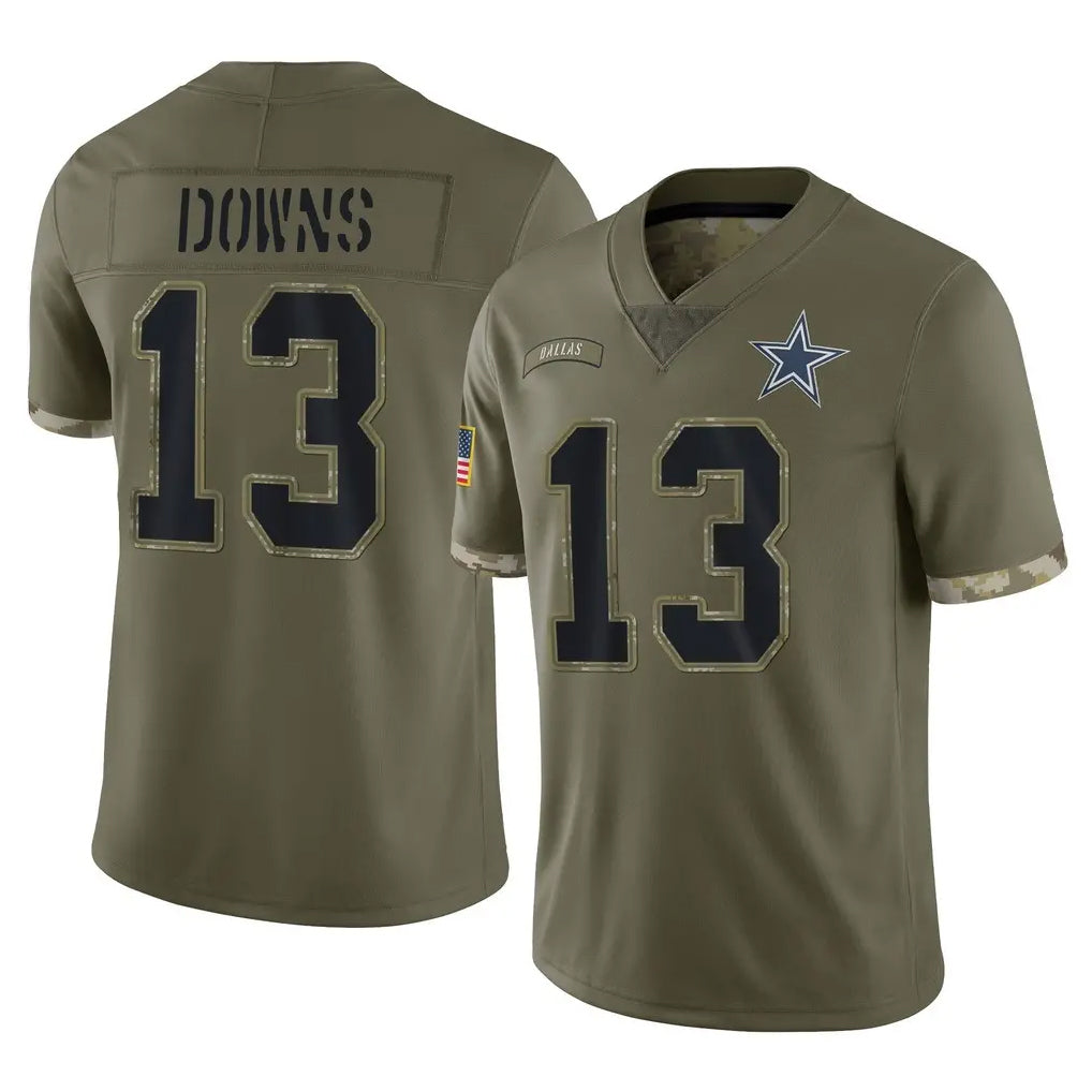 D.Cowboys #13 Caleb Downs Player Olive Salute to Service Limited Game Edoa Stitched Jerseys