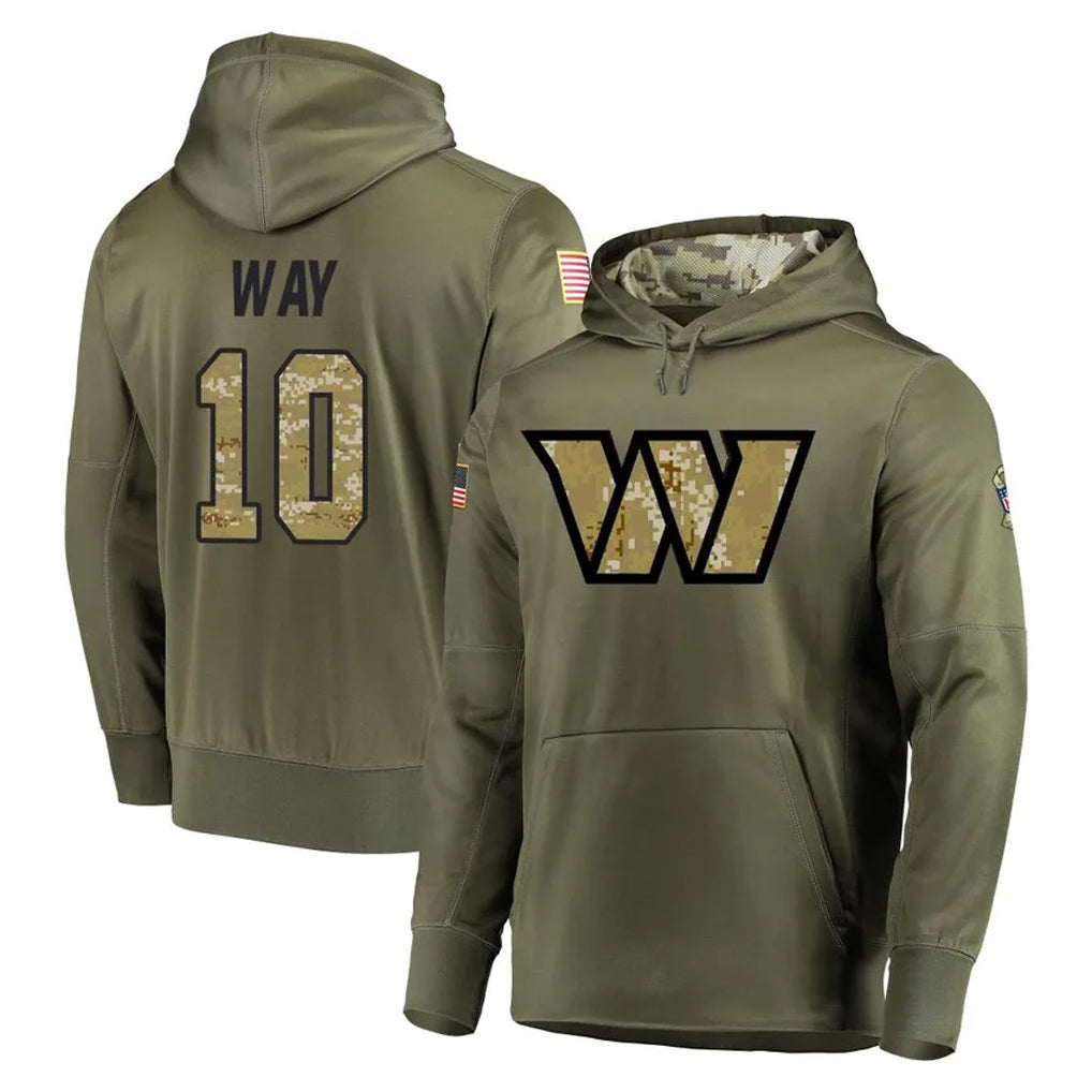 W.Commanders #10 Tress Way Player Olive Salute to Service Pullover Hoodie Limited Home Game Edoa Stitched Jerseys