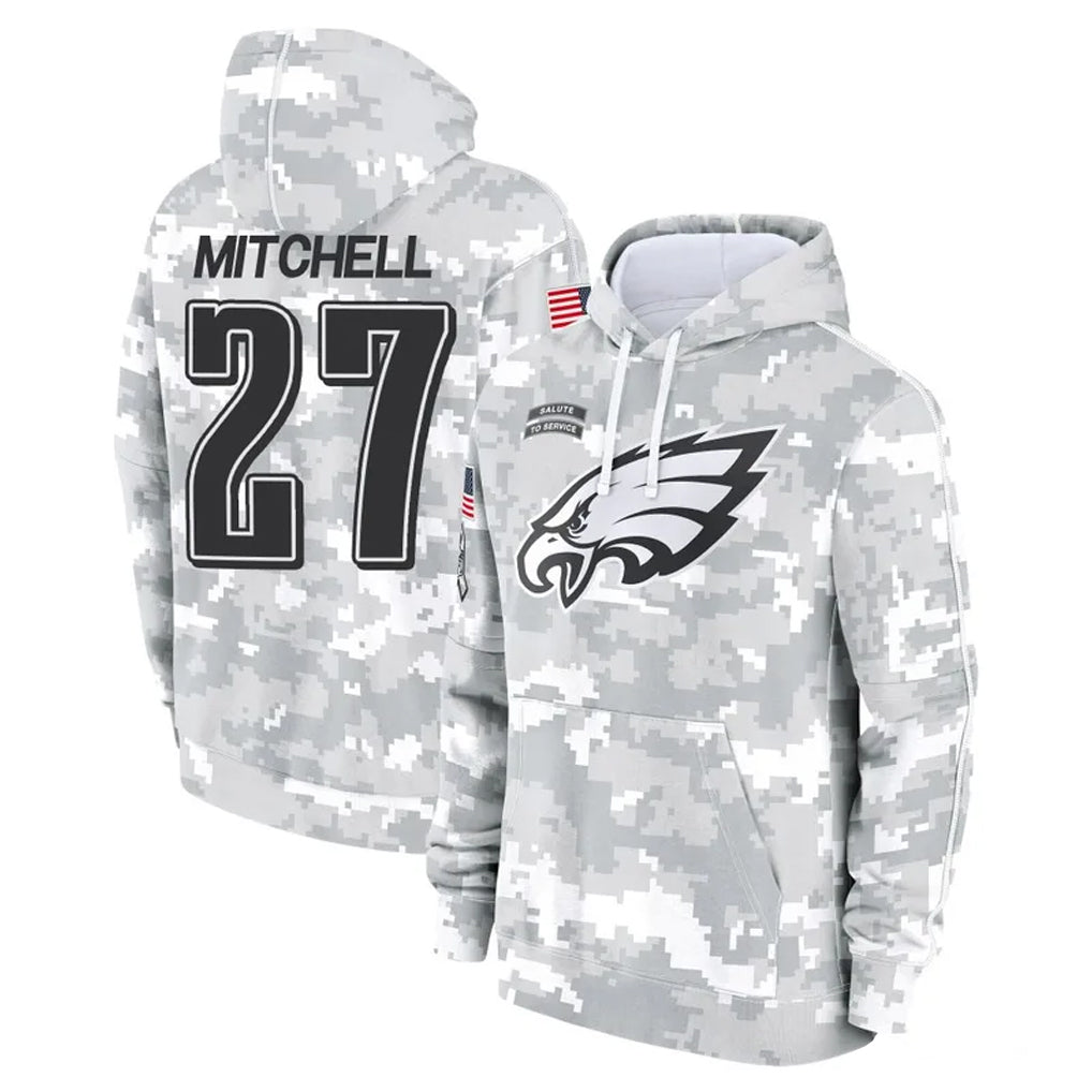 P.Eagles #27 Quinyon Mitchell Player Arctic Camo Salute to Service Pullover Hoodies Limited Game Edoa Stitched Jerseys
