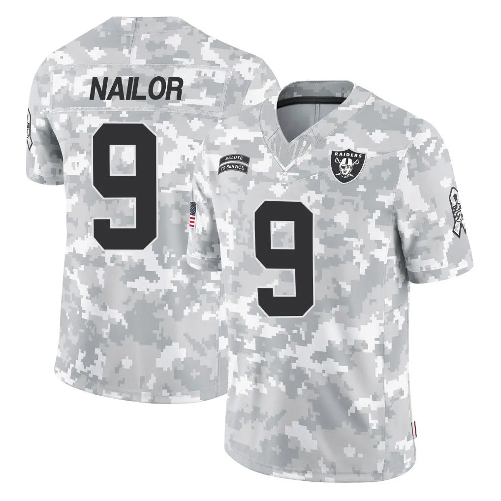 LV.Raiders #9 Jalen Nailor Player Arctic Camo Salute To Service Limited Game Edoa Stitched Jerseys
