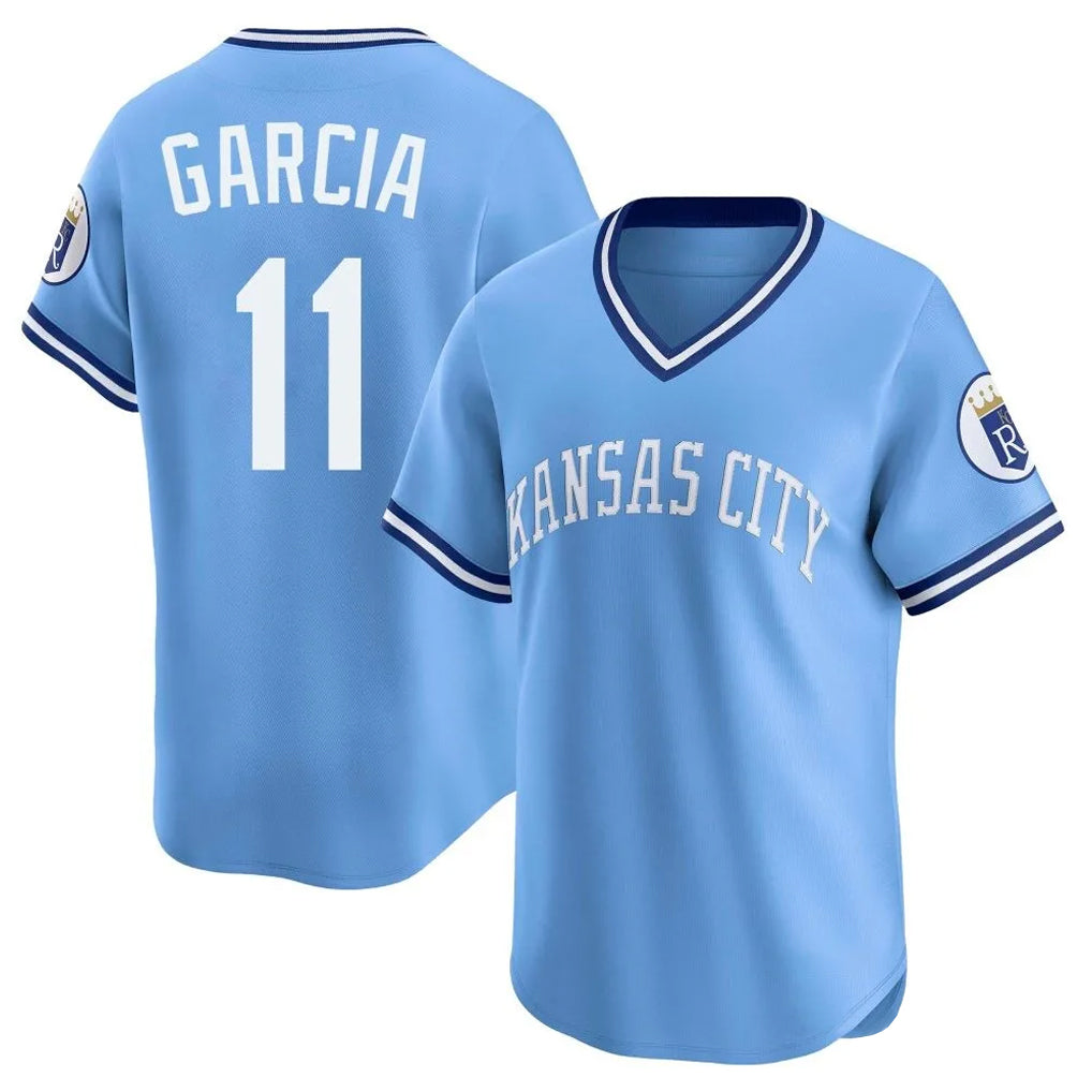 KC.Royals #11 Maikel Garcia Player Light Blue Limited Throwback Cooperstown Collection T-shirt Edoa Stitched Jerseys
