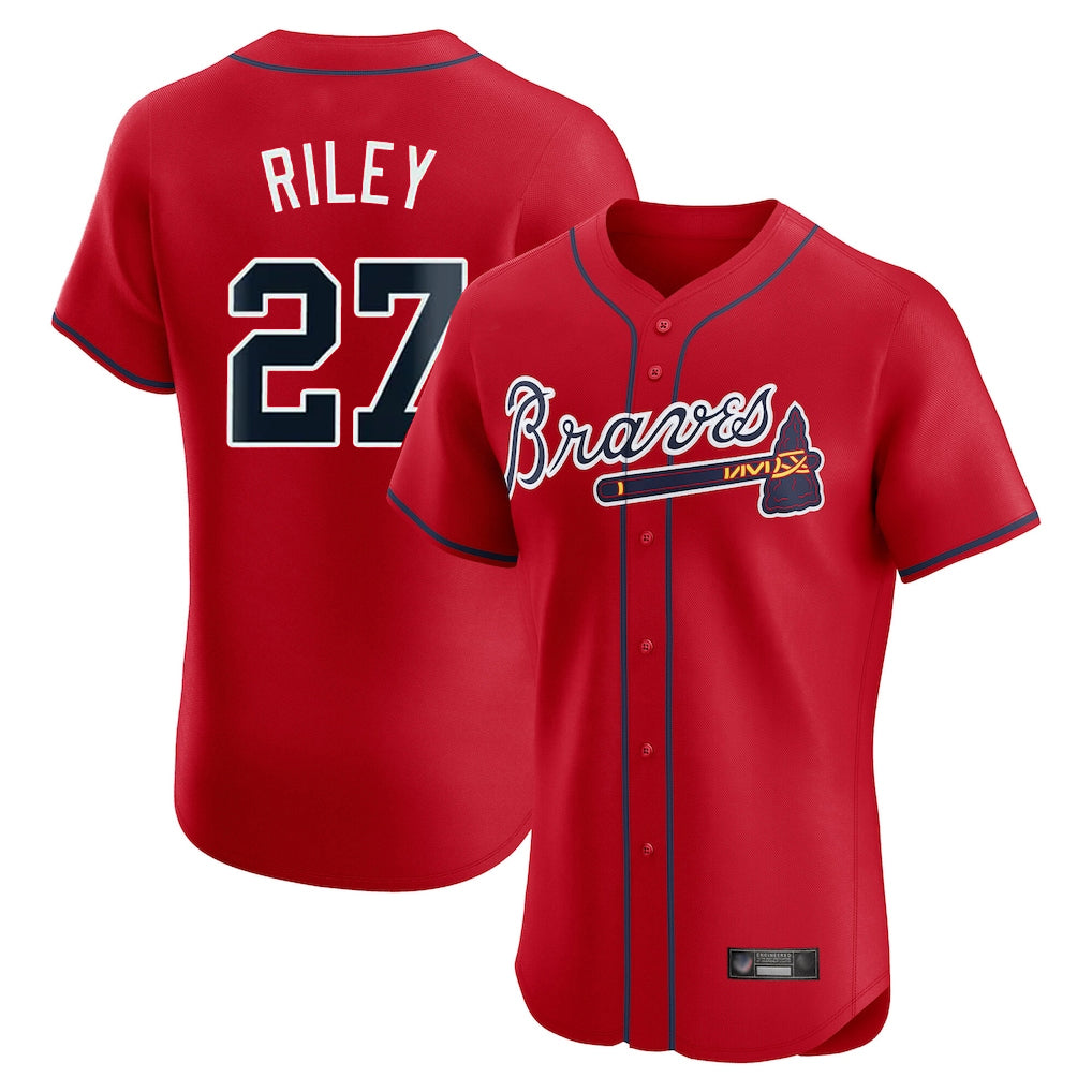 A.Braves #27 Austin Riley Player Red Limited Elite Home Game Edoa Stitched Jerseys