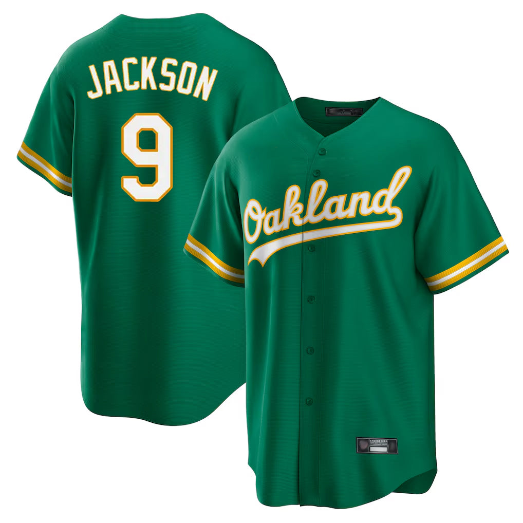 Athletics #9 Reggie Jackson Player Kelly Green Home Game Edoa Stitched Jerseys