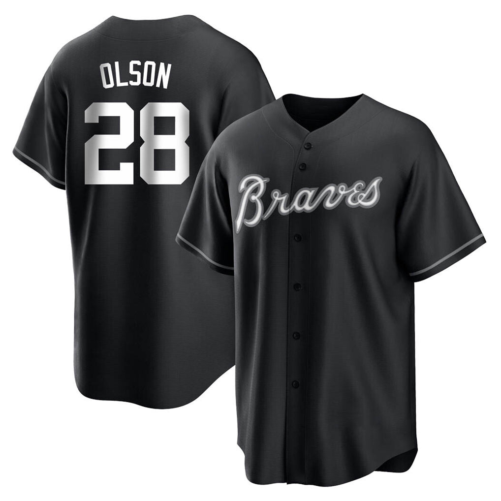 A.Braves #28 Matt Olson Player Black Home Game Edoa Stitched Jerseys
