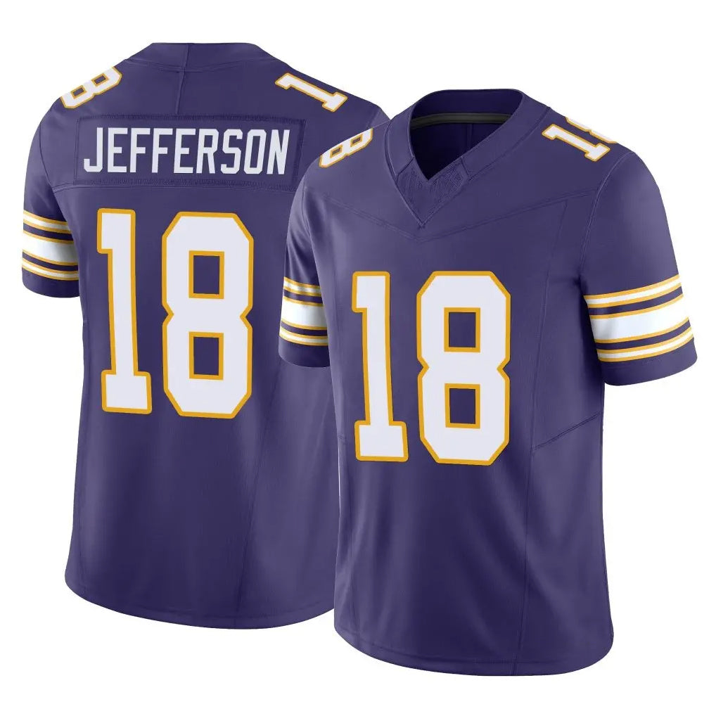 M.Vikings #18 Justin Jefferson Player Purple Limited Classic Vapor F.U.S.E. Home Game Edoa Stitched Jerseys
