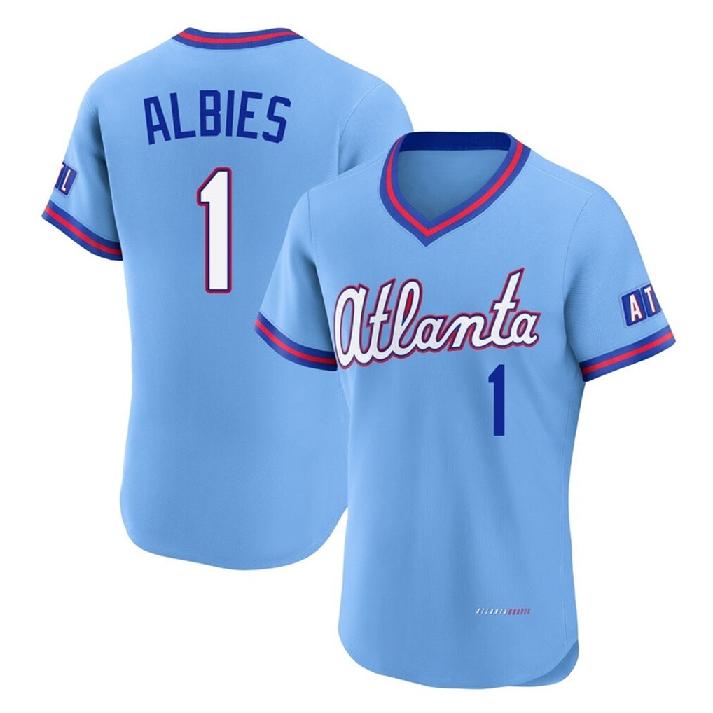 A.Braves #1 Ozzie Albies Player Powder Blue 2026 City Connect T-shirt Limited Elite Home Game Edoa Stitched Jerseys