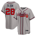 A.Braves #28 Matt Olson Player Gray Home Game Edoa Stitched Jerseys