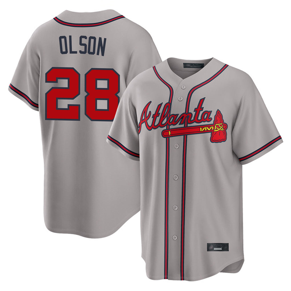 A.Braves #28 Matt Olson Player Gray Home Game Edoa Stitched Jerseys