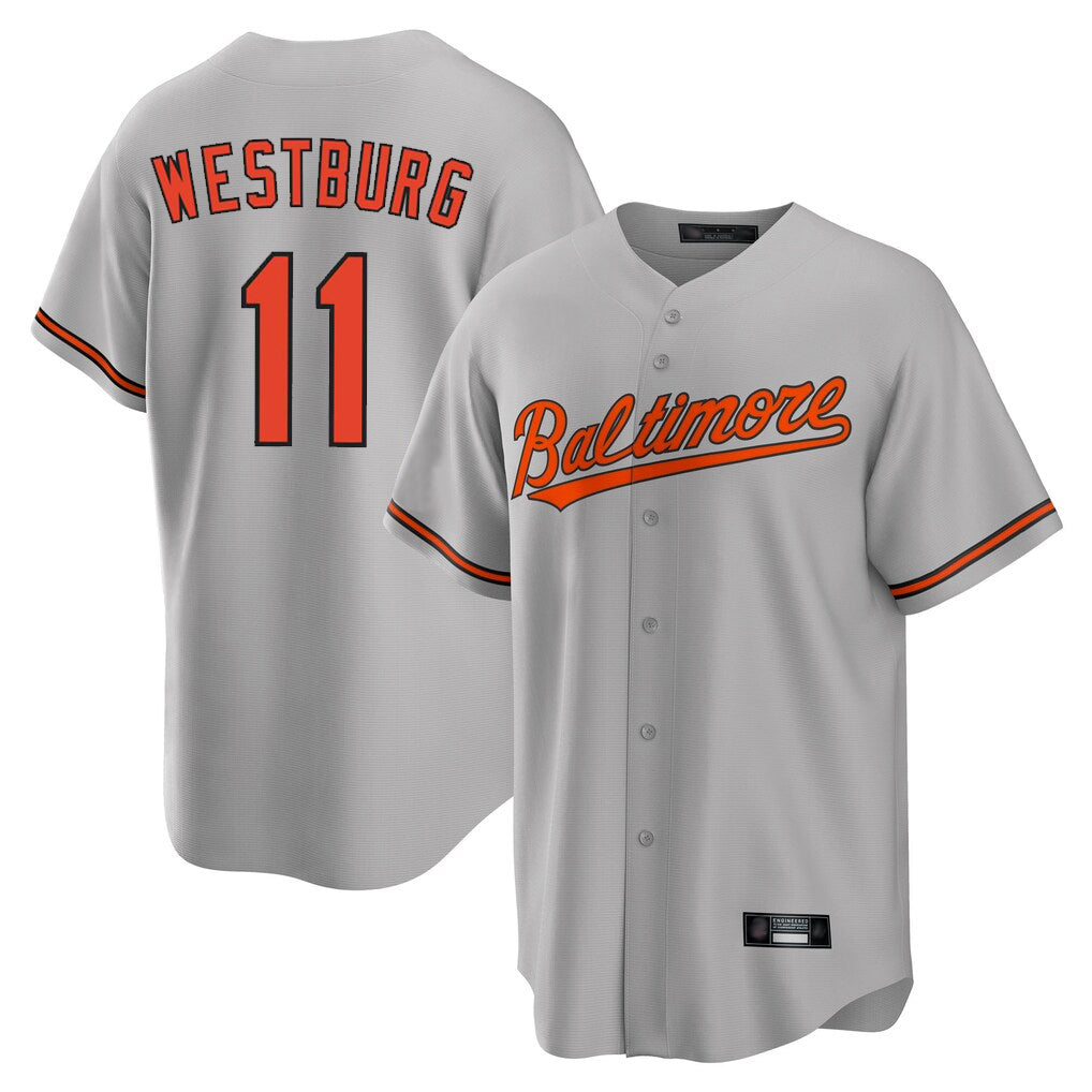B.Orioles #11 Jordan Westburg Player Gray Home Game Edoa Stitched Jerseys