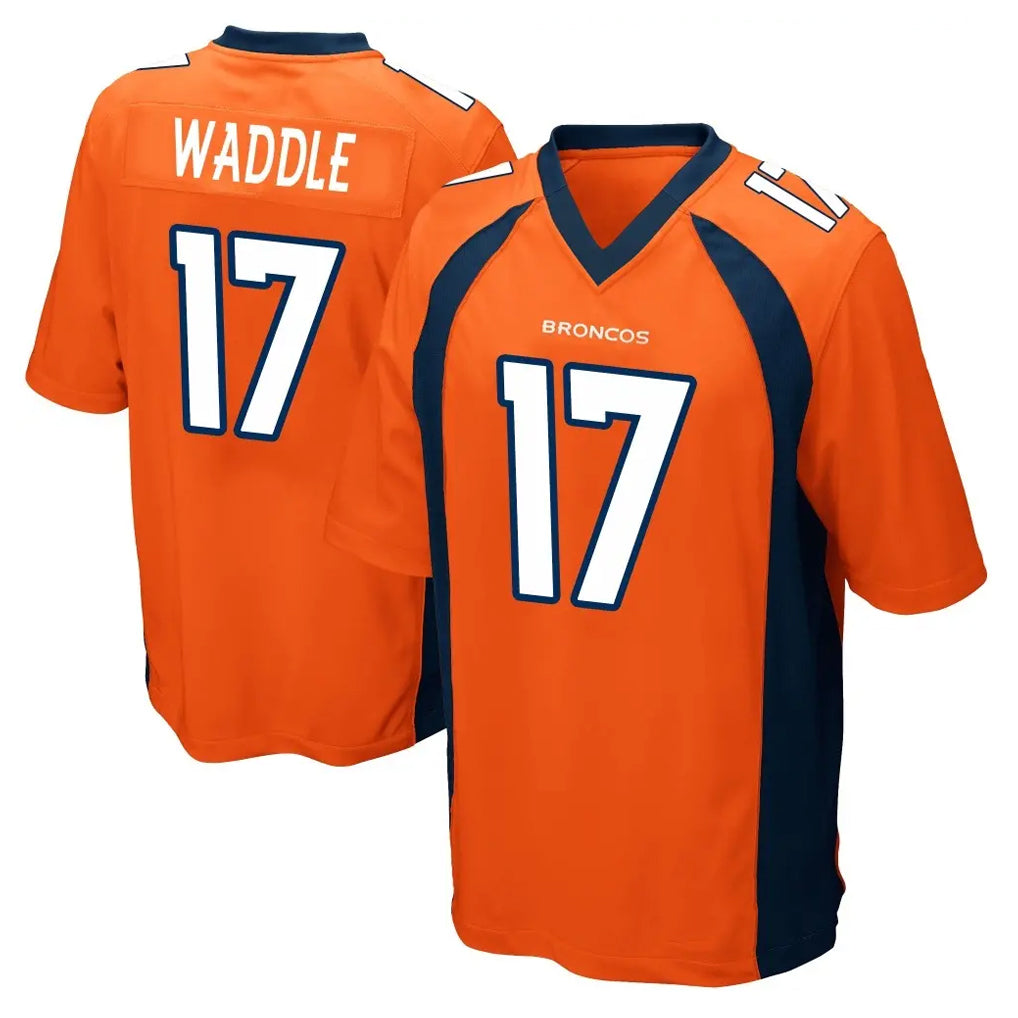 D.Broncos #17 Jaylen Waddle Player Orange Color Home Game Edoa Stitched Jerseys