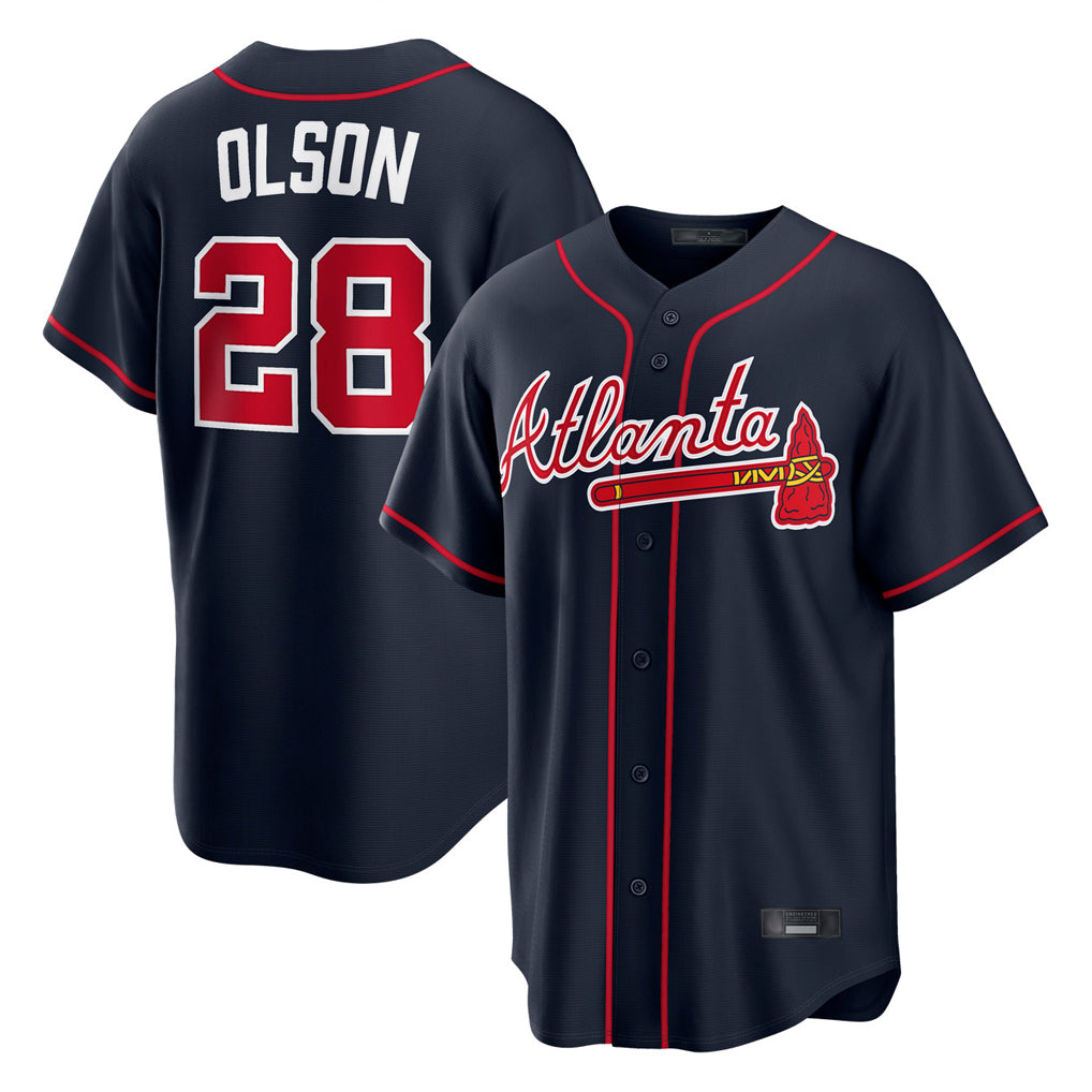 A.Braves #28 Matt Olson Player Navy Home Game Edoa Stitched Jerseys