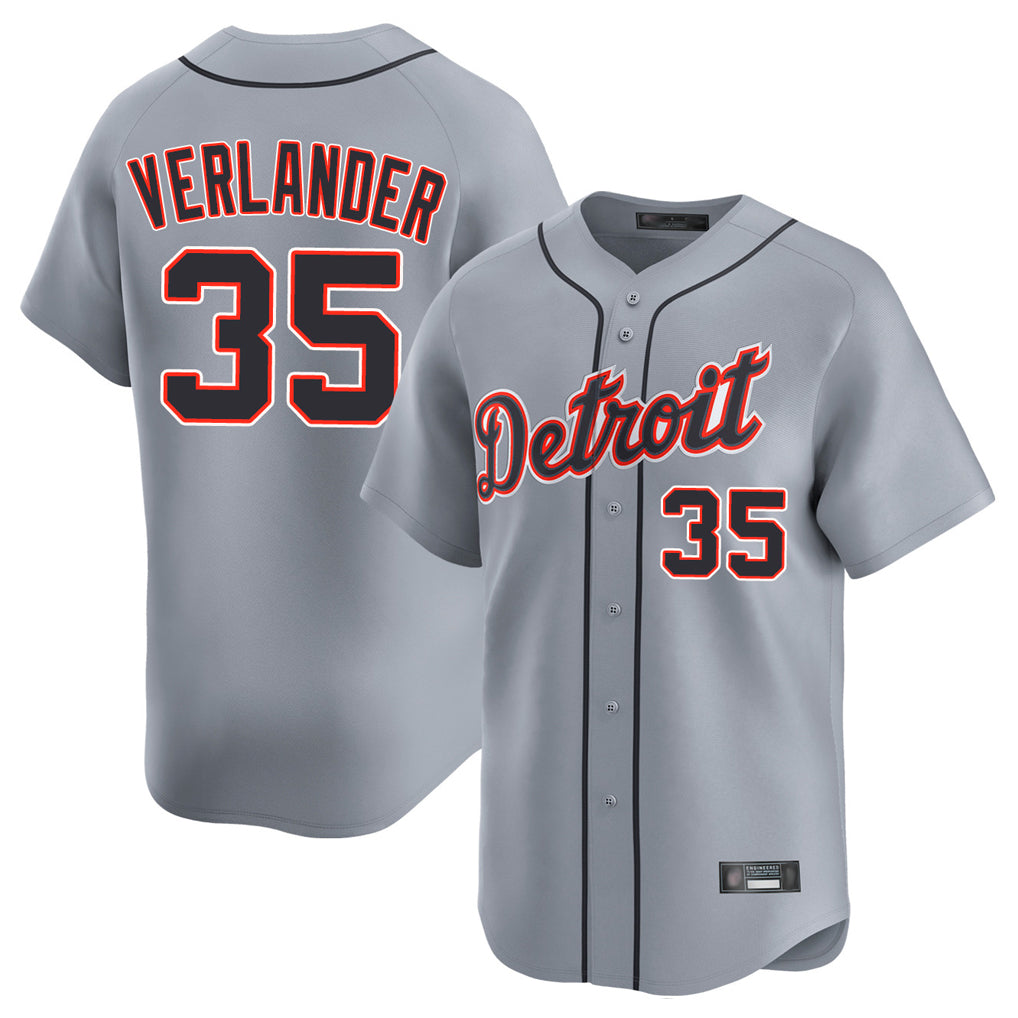 D.Tigers #35 Justin Verlander Player Gray Home Limited Edoa Stitched Jerseys