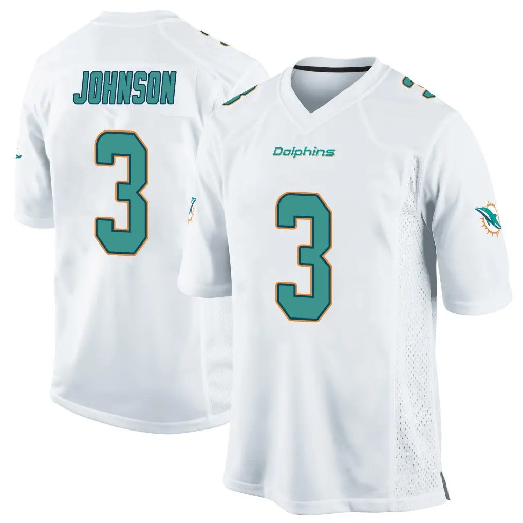 M.Dolphins #3 Chris Johnson Player White Home Game Edoa Stitched Jerseys