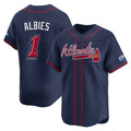 A.Braves #1 Ozzie Albies Player Navy 2025 Speedway Classic Home Game Edoa Stitched Jerseys