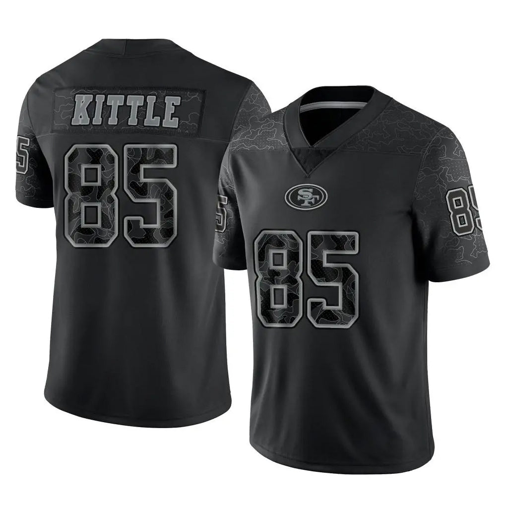 SF.49ers #85 George Kittle Player Black Limited Reflective Home Game Edoa Stitched Jerseys