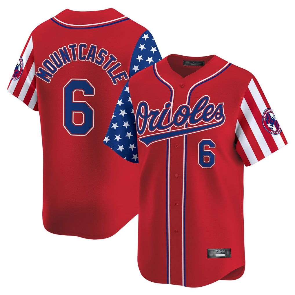 B.Orioles #6 Ryan Mountcastle Player Red Independence Day Vapor Premier Limited Home Game Edoa Stitched Jerseys