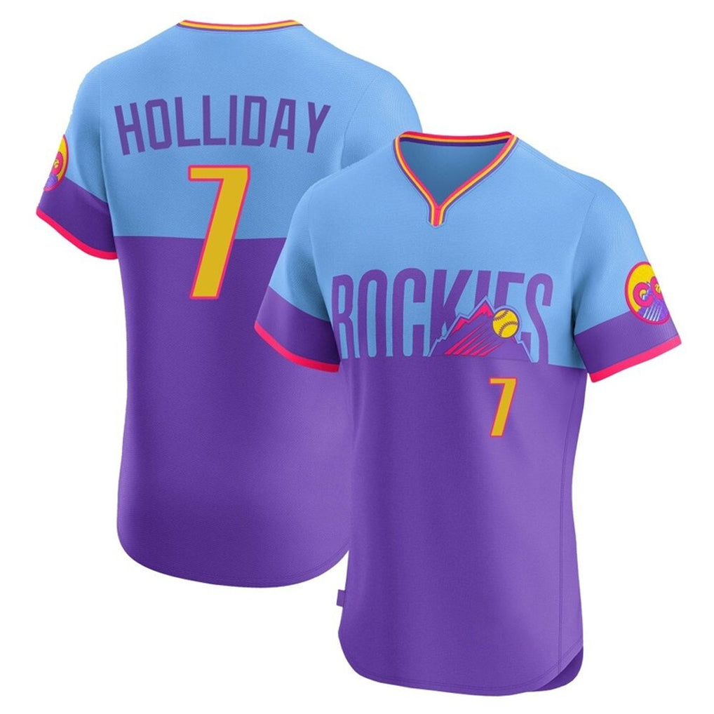 C.Rockies #7 Matt Holliday Player Purple-Light Blue City Connect Limited Elite Home T-shirt Edoa Stitched Jerseys