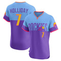 C.Rockies #7 Matt Holliday Player Purple-Light Blue City Connect Limited Elite Home T-shirt Edoa Stitched Jerseys