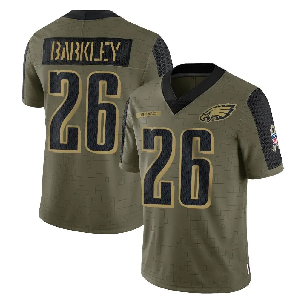 P.Eagles #26 Saquon Barkley Player Olive Salute To Service Limited Game Edoa Stitched Jerseys