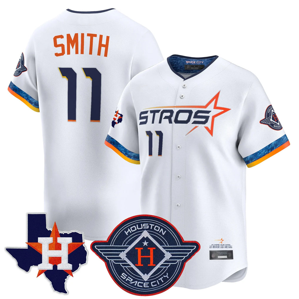 H.Astros #11 Cam Smith Player White City Connect Texas Patch Vapor Premier Limited Home Edoa Stitched Jerseys