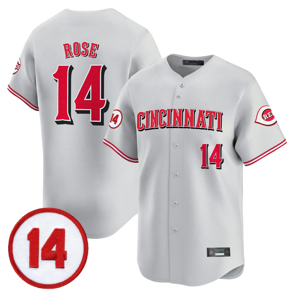 C.Reds #14 Pete Rose Player Gray Vapor Premier Limited Home Edoa Stitched Jerseys