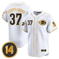 C.Reds #37 Tyler Stephenson Player White-Gold Vapor Premier Limited Home Edoa Stitched Jerseys