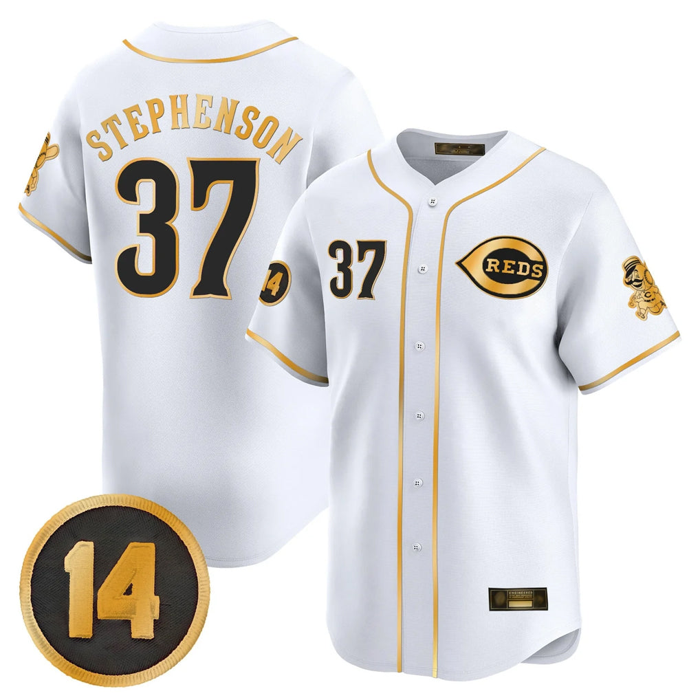 C.Reds #37 Tyler Stephenson Player White-Gold Vapor Premier Limited Home Edoa Stitched Jerseys