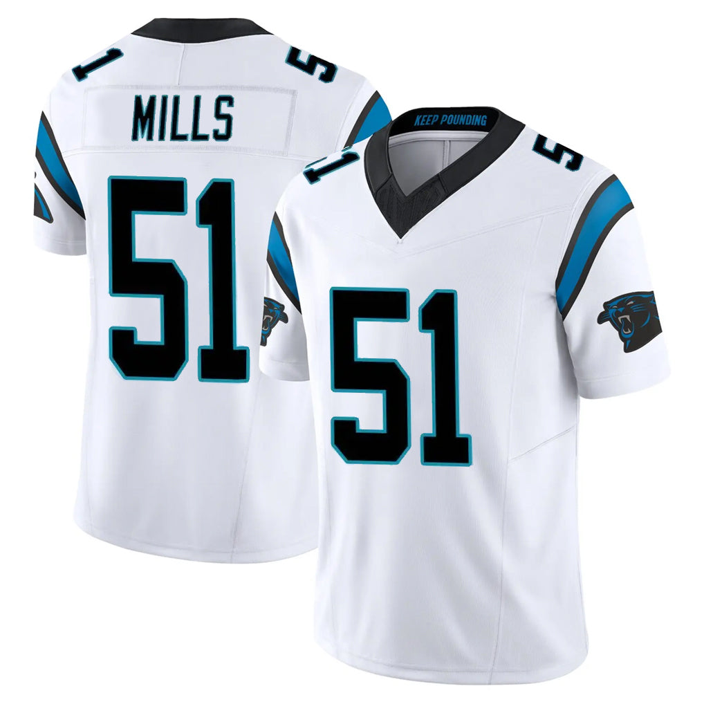 C.Panthers #51 Sam Mills Player White Vapor F.U.S.E. Limited Home Game Edoa Stitched Jerseys