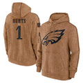 P.Eagles #1 Jalen Hurts Player Brown Salute to Service Pullover Hoodies Limited Game Edoa Stitched Jerseys