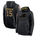 B.Bills #15 Greg Rousseau Player Black Salute to Service Hoodies Edoa Stitched Jersey