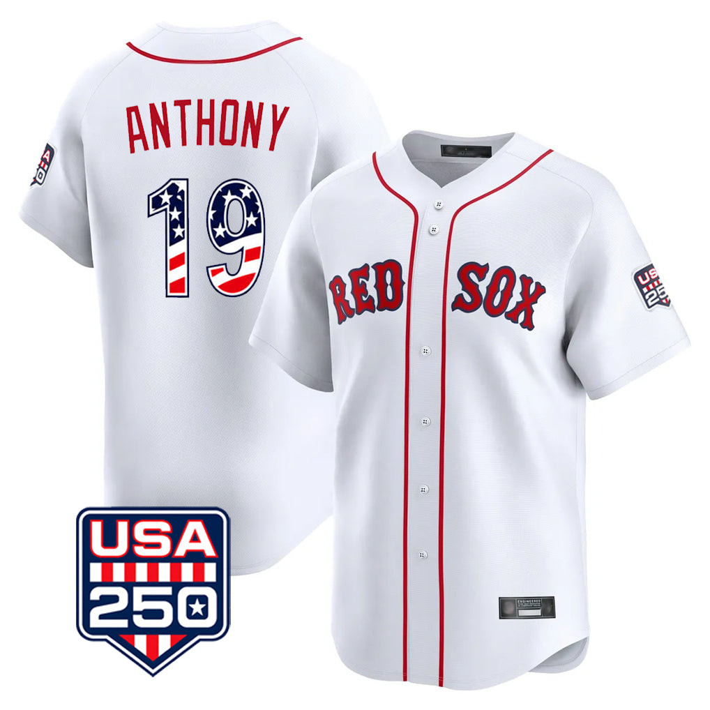 B.Red Sox #19 Roman Anthony Player White USA 250 Fourth of July Limited Home Game Edoa Stitched Jerseys