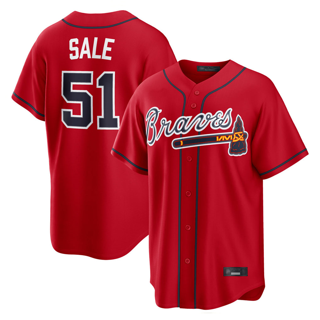A.Braves #51 Chris Sale Player Red Home Game Edoa Stitched Jerseys