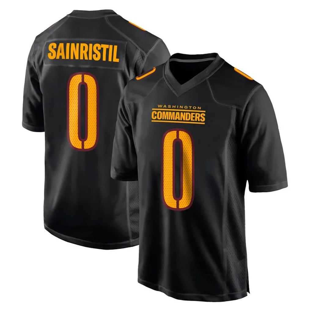W.Commanders #0 Mike Sainristil Player Black Carbon Fashion Home Game Edoa Stitched Jerseys