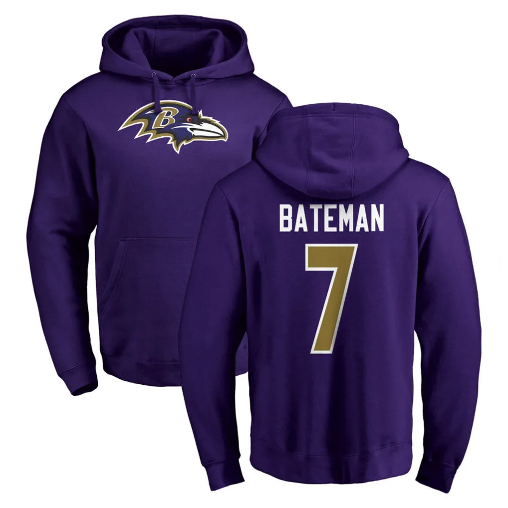 B.Ravens #7 Rashod Bateman Player Purple Salute to Service Pullover Hoodie Edoa Stitched Jerseys