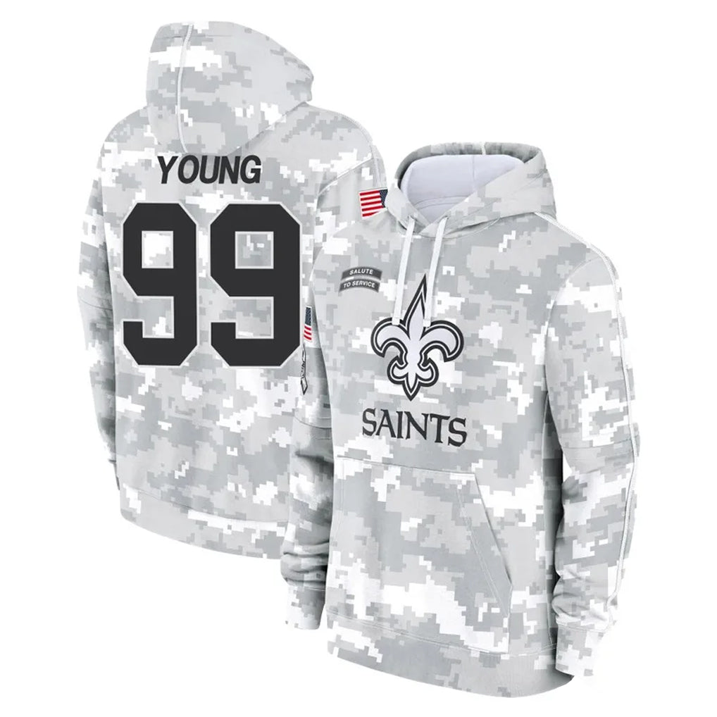 NO.Saints #99 Chase Young Player Arctic Camo Salute to Service Pullover Hoodies Limited Game Edoa Stitched Jerseys