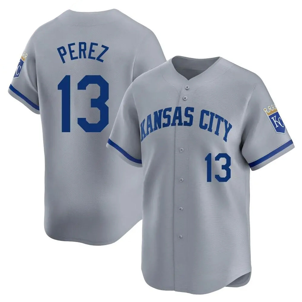 KC.Royals #13 Salvador Perez Player Gray Limited Home Edoa Stitched Jerseys