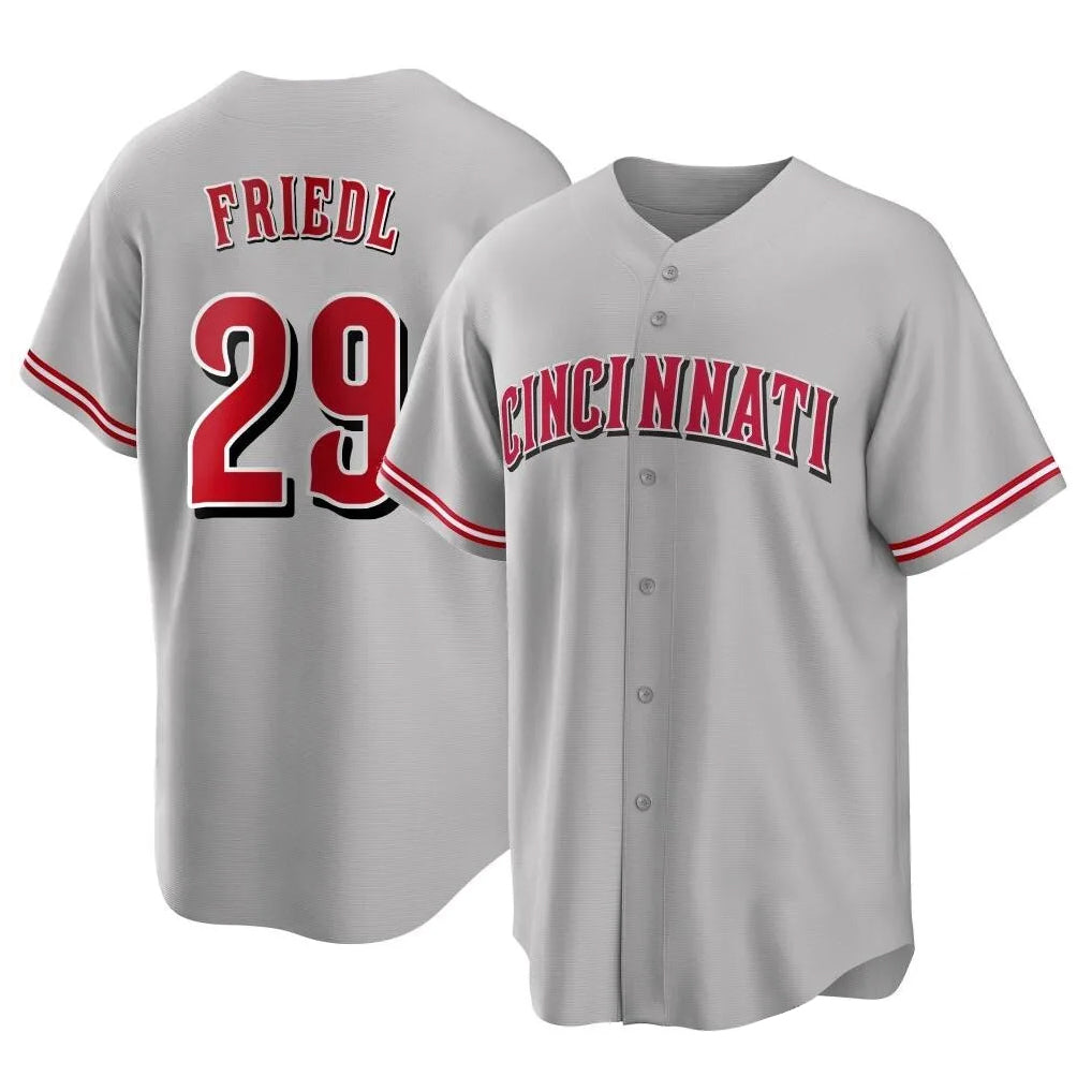 C.Reds #29 TJ Friedl Player Gray Home Game Edoa Stitched Jerseys