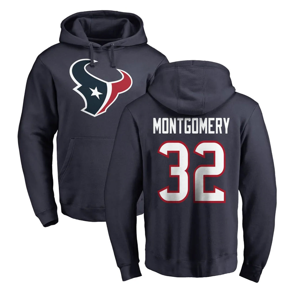 H.Texans #32 David Montgomery Player Navy Pro Line Pullover Hoodie Limited Game Edoa Stitched Jerseys