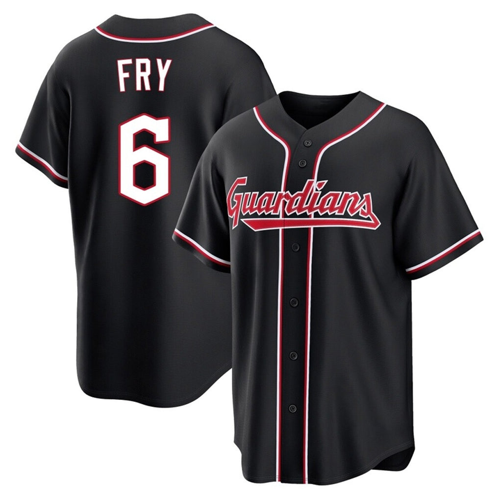 C.Guardians #6 David Fry Player Black Fashion Out Home Game Edoa Stitched Jerseys
