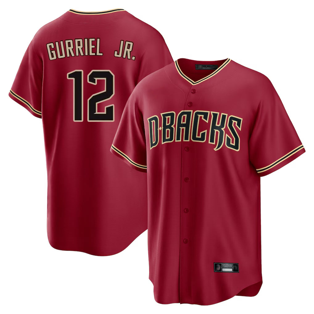 A.Diamondbacks #12 Lourdes Gurriel Jr Player Red Home Game Edoa Stitched Jerseys