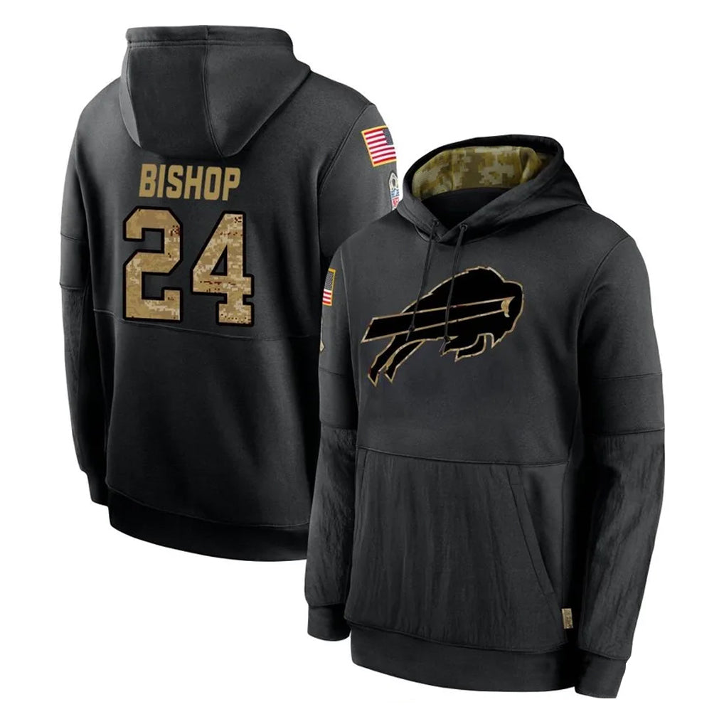 B.Bills #24 Cole Bishop Player Black Salute to Service Hoodies Hame Edoa Stitched Jerseys